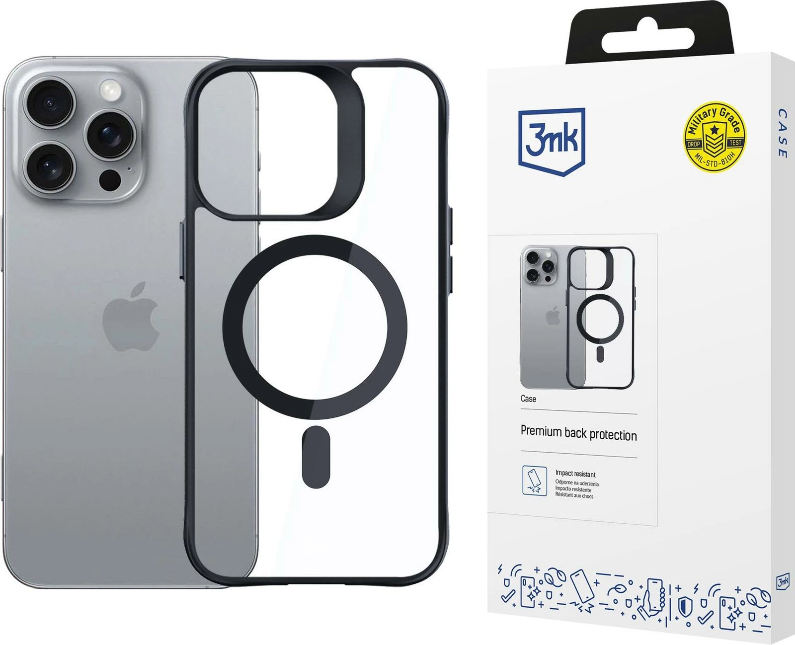 Mbështjellës 3mk Satin Armor MagCase me MagSafe për iPhone 16 Pro, Transparent me kornizë të zezë