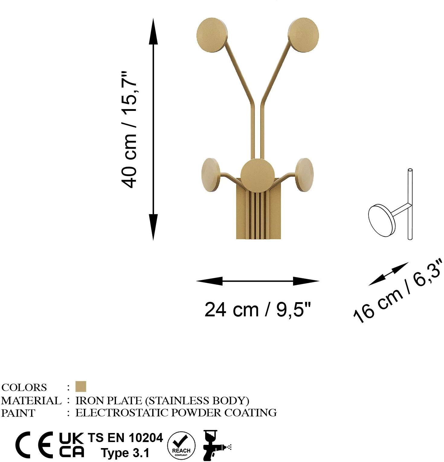Varëse muri metalike Wallity, gjirafë, ngjyrë ari