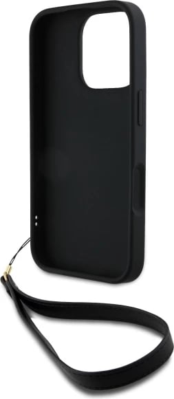 Mbështjellës DKNY Wrist Strap Stock Logo për iPhone 16 Pro, i zi