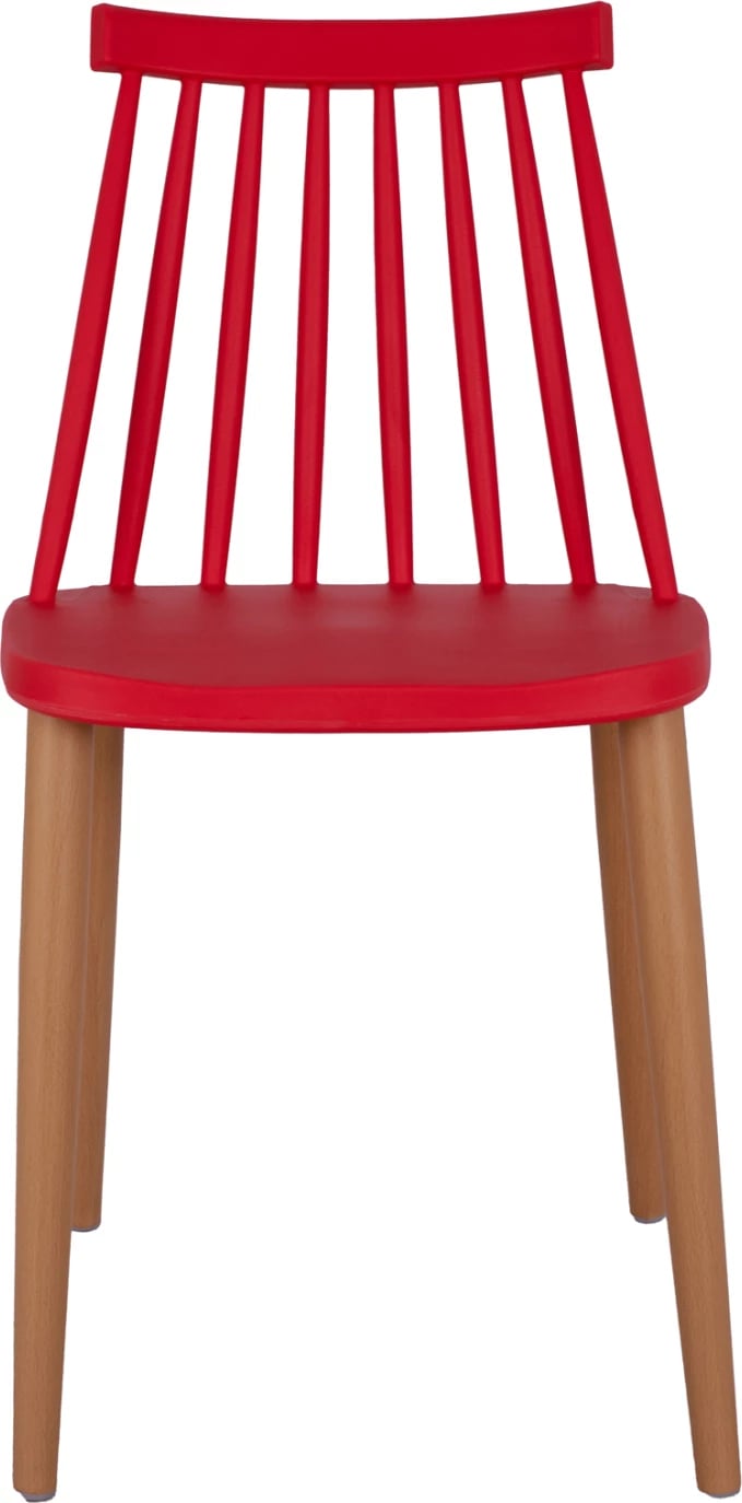 Karrige ngrënieje Vanessa e kuqe me këmbë metalike 42,5x47x81,5cm, set prej 4 copë