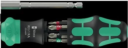 Set kaçavidash manuale Wera 05051519001, me bita të ndërrueshëm, e zezë/gjelbër