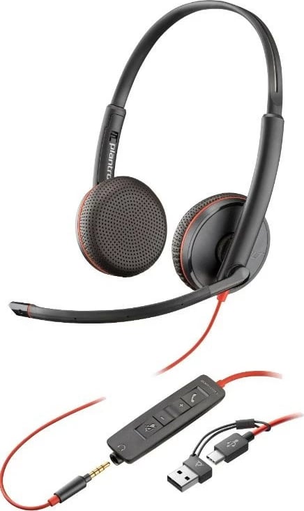 Kufje POLY Blackwire 3225, me mikrofon, USB-C/A dhe 3.5mm, e zezë/portokalli
