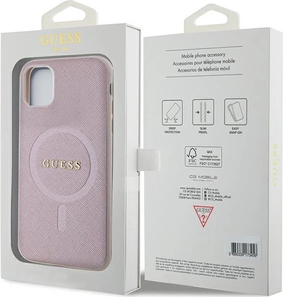 Mbështjellës Guess GUHMN61PSAHMCP për iPhone 11/XR, Saffiano MagSafe, Rozë