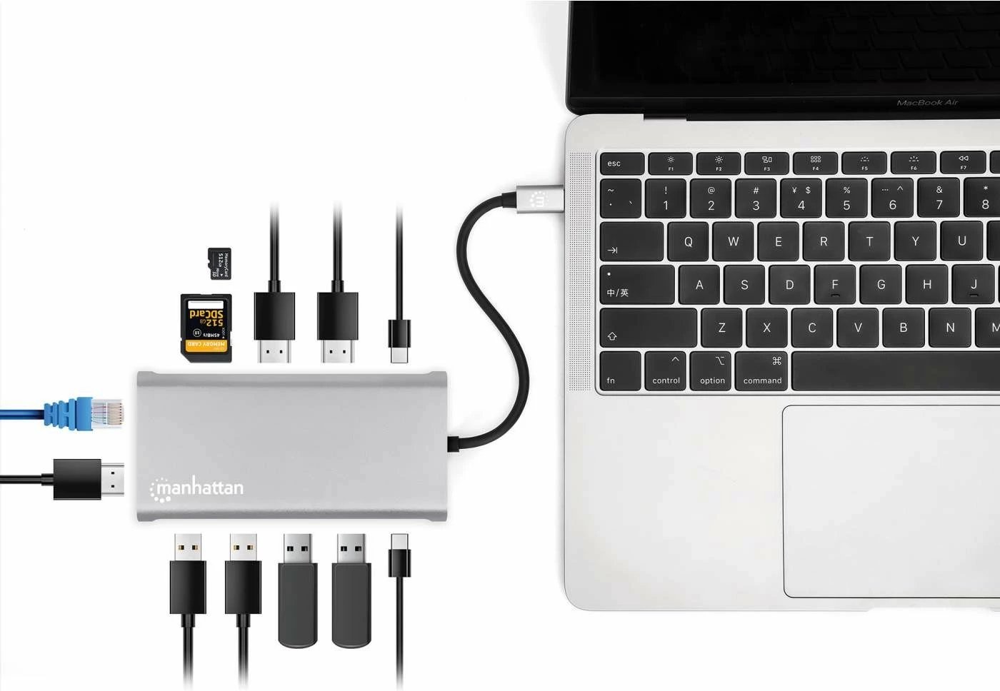 Docking station MANHATTAN 12-in-1, 3x HDMI, 4x USB, USB-C, DP, RJ45, gri