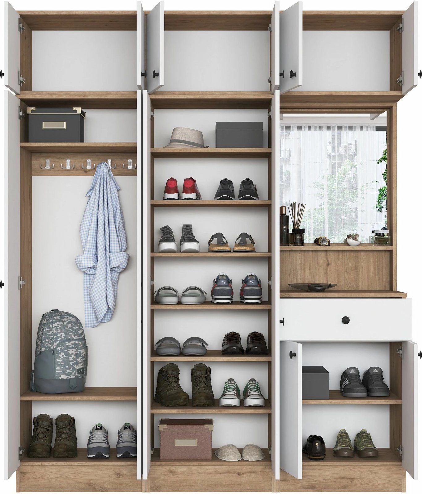 Stendë korridori Skye Decor, ngjyrë arrë dhe e bardhë, me pasqyrë, EA142 - 3451