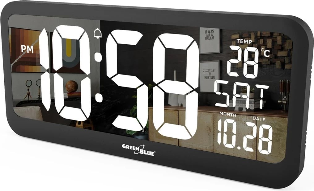 Orë digjitale me sensor temperature Maclean GB214, 37x17cm, e zezë