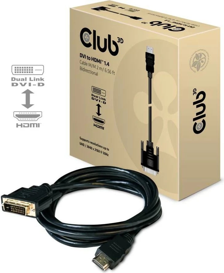 Kabllo DVI në HDMI Club3D 2m 4K30Hz e zezë