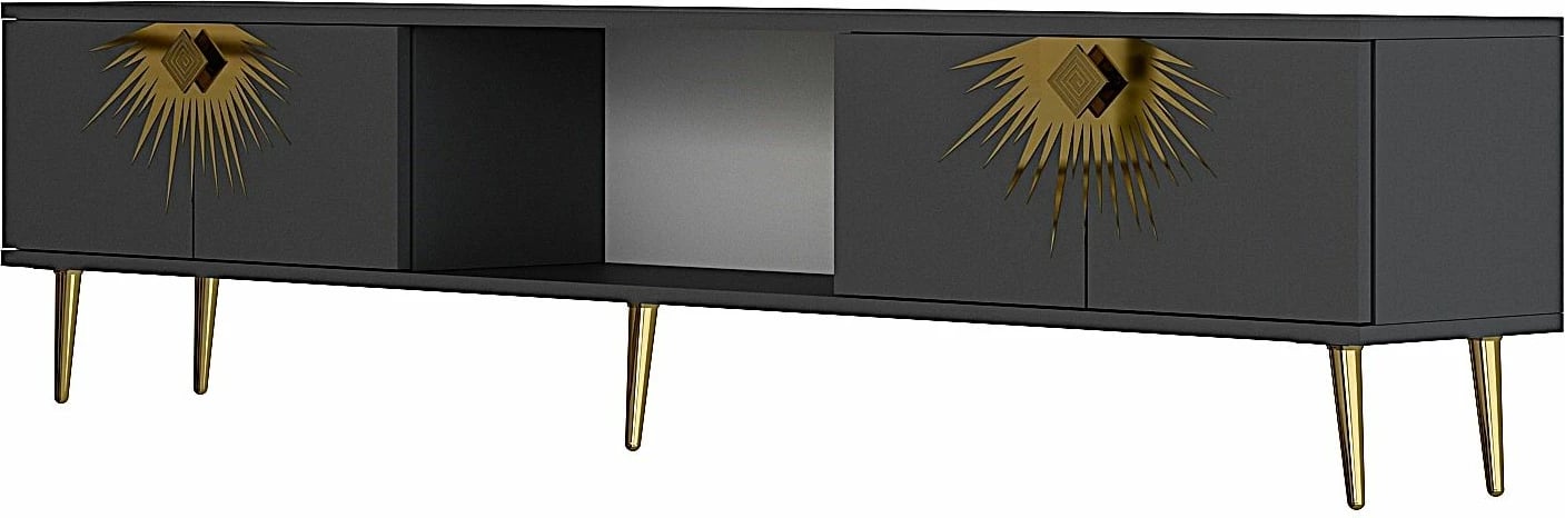 Komodë TV Skye Decor, ngjyrë antracit, detaje ari