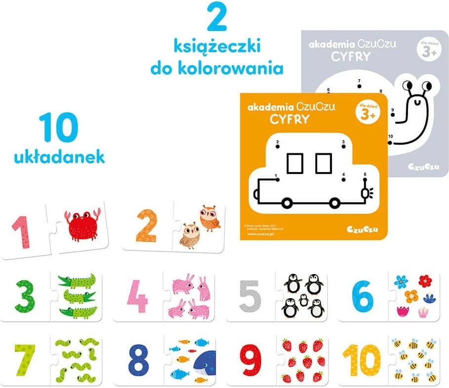 Set edukativ CzuCzu Academy Numbers me puzzle dhe libërtha ngjyrosje, shumëngjyrësh