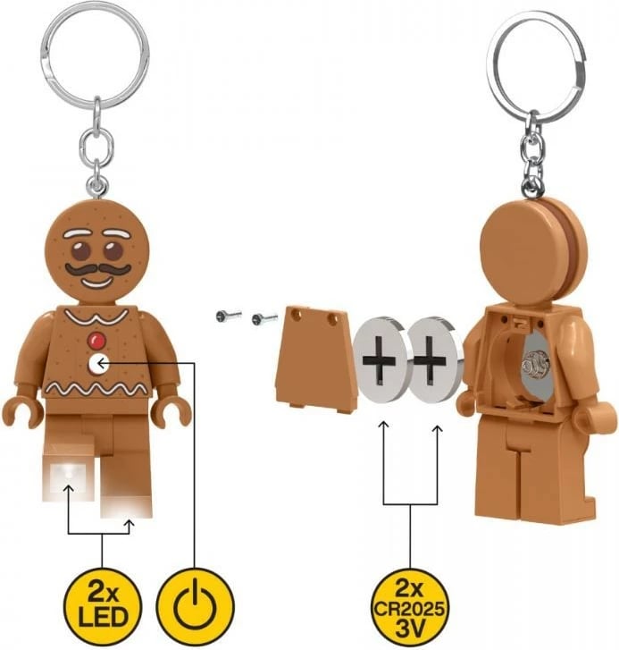 Mbajtëse çelësash LEGO Gingerbread Man me dritë LED, LGL-KE182, kafe