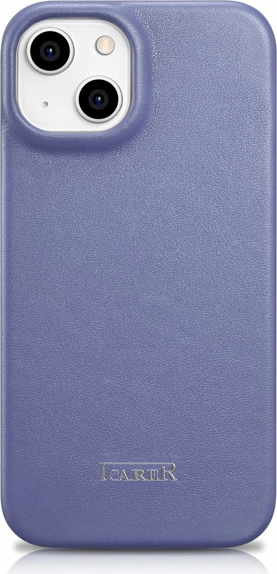 Mbështjellës lëkure iCarer CE Premium Folio për iPhone 14 Plus, MagSafe, Vjollcë e lehtë