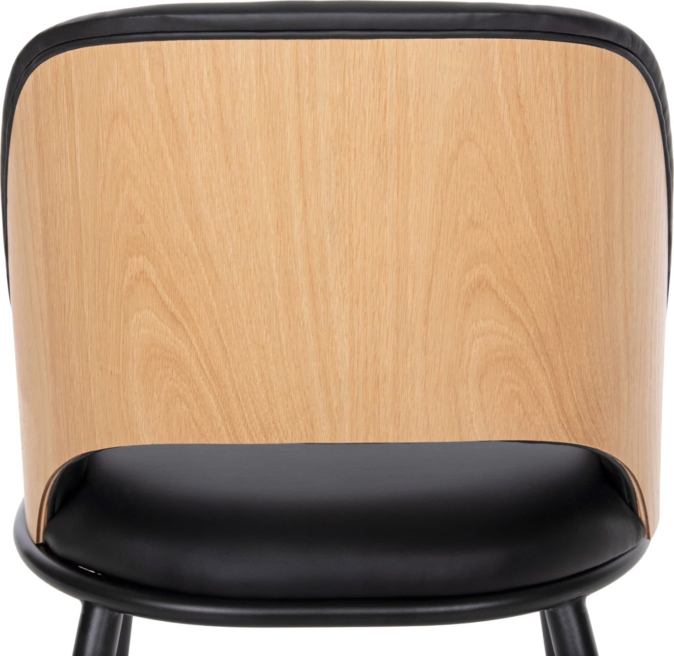 Karrige ngrënieje DELF FH9617.01 PU e zezë-këmbë metali të zeza-shpinë druri natyrale 48x55x76H cm., set prej 2 copë