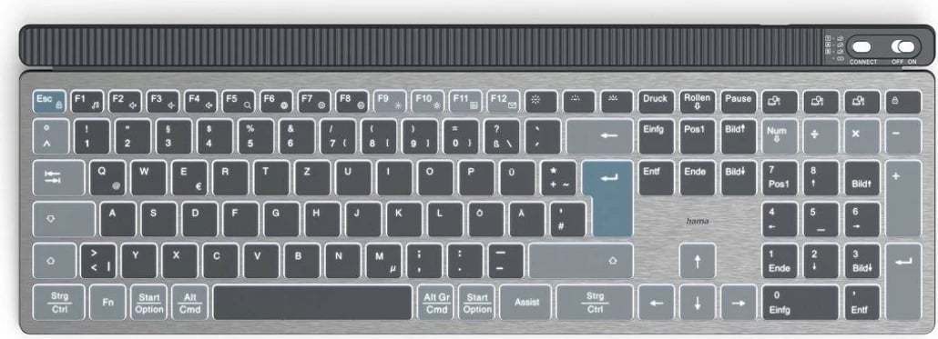 Tastierë pa tela Hama WK-750, standarde, multi-device, alumini, e zezë