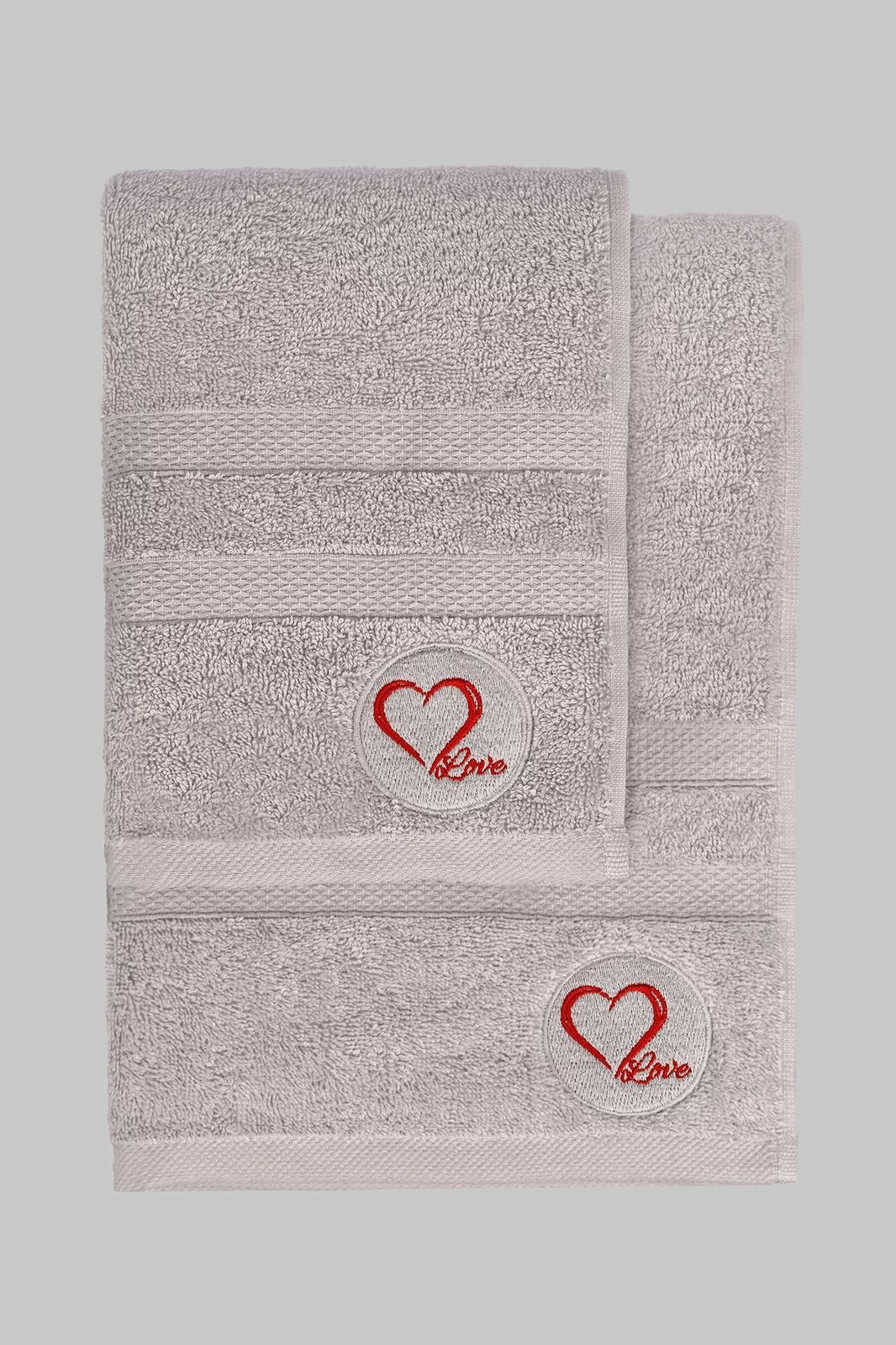 Set peshqirësh duarsh dhe banje (2 copë), Mijolnir, Love, gri Set peshqirësh duarsh dhe banje (2 copë), Mijolnir, Love, gri