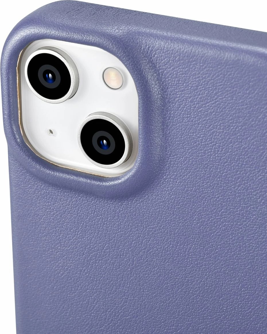 Mbështjellës lëkure iCarer CE Premium Folio për iPhone 14 Plus, MagSafe, Vjollcë e lehtë