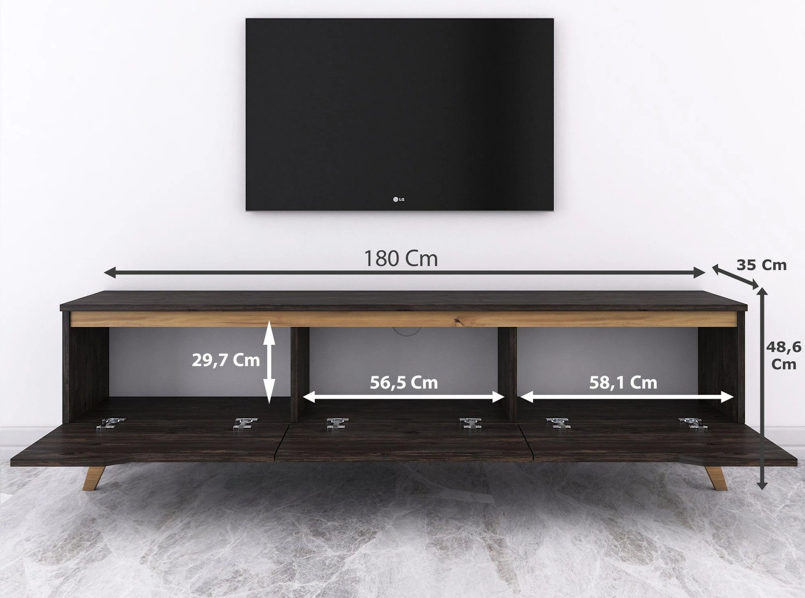 Komodë TV Skye Decor, D1 - 1009, ngjyrë e zezë dhe arre