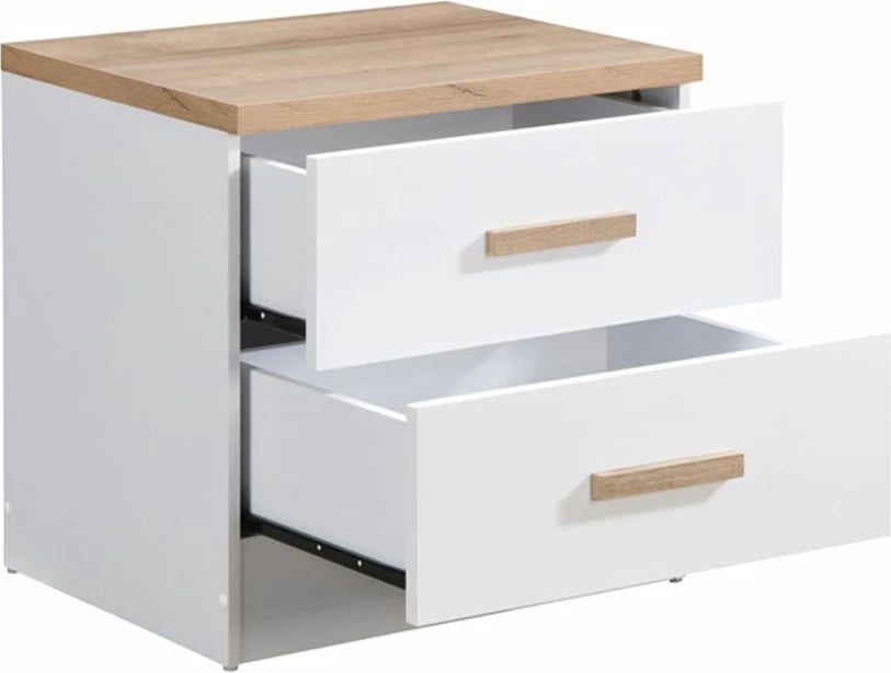 Komodinë PRACTICO me 2 sirtarë, natyrale e bardhë, 50x40x50