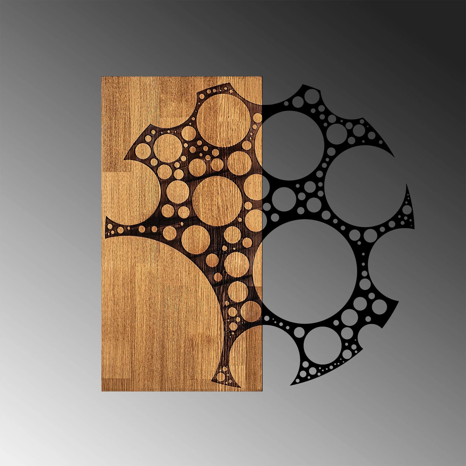 Aksesor dekorativ muri prej druri, Wallity, MA-284, ngjyrë arre dhe e zezë, 58x58cm