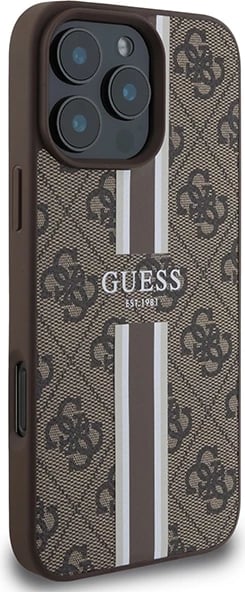 Mbështjellës Guess 4G Printed Stripes MagSafe për iPhone 16 Pro Max, Kafe