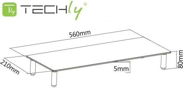 Mbajtës monitori, Techly 028504, deri 32", raft xhami 560x210mm, lartësi 80mm, kapacitet 20kg, e bardhë