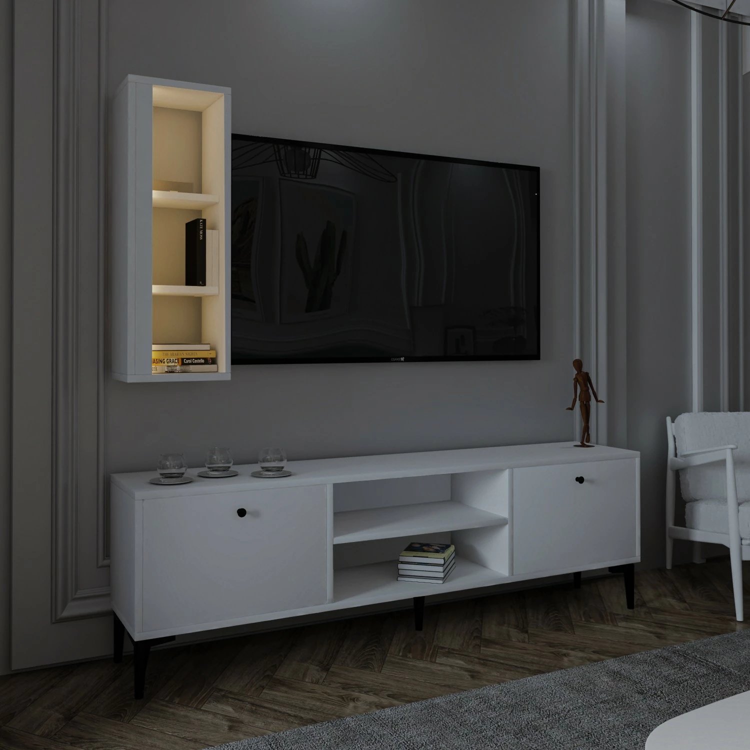 Komodë TV Skye Decor, e bardhë