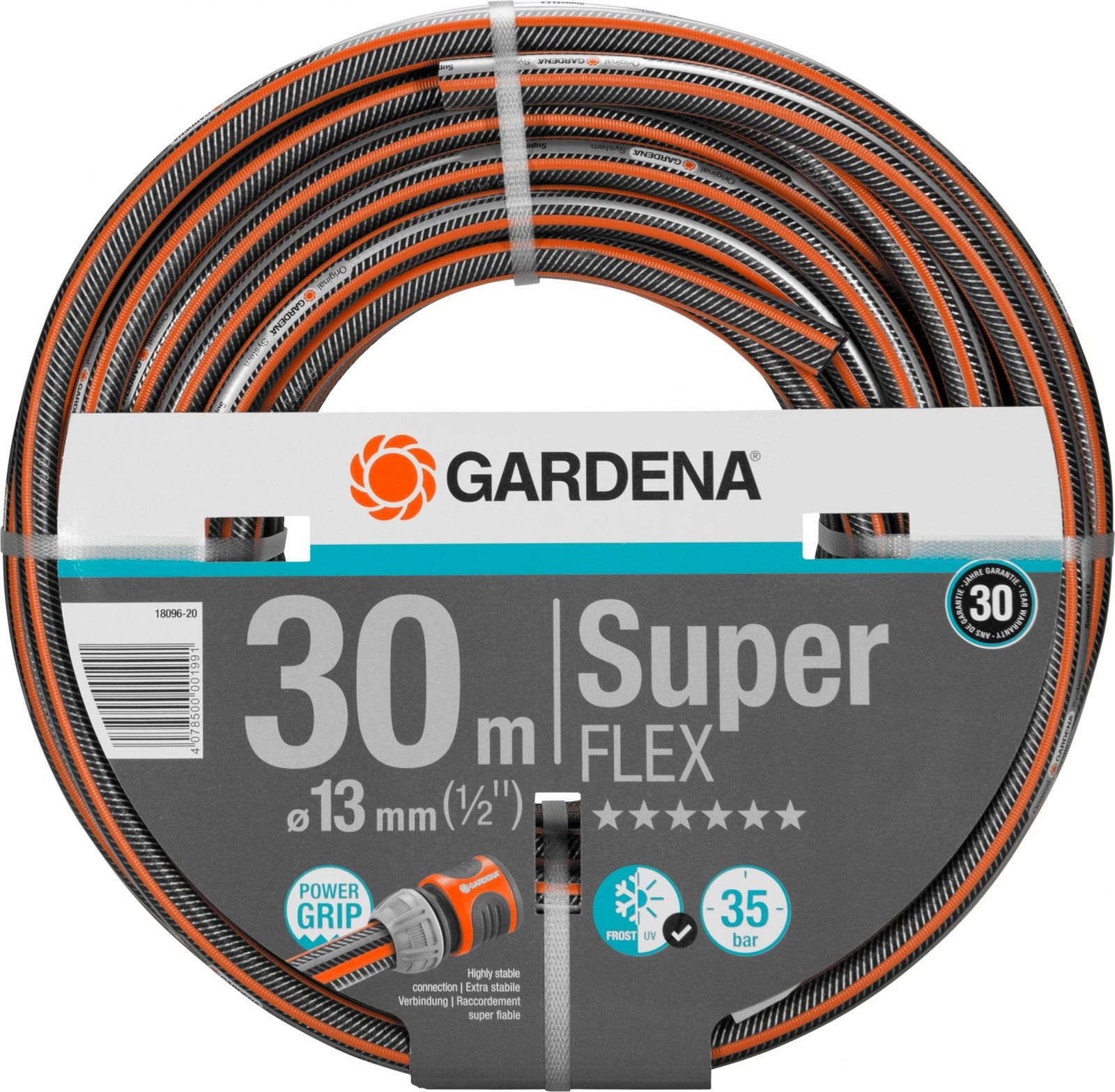Zorrë uji GARDENA Premium SuperFLEX 30m, 13mm, gri/portokalli
