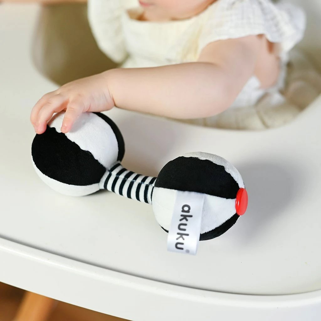 lodër sensorike kontrasti për foshnje Akuku Chinka, pelush me zile, 16 x 7 cm, shumëngjyrëshe