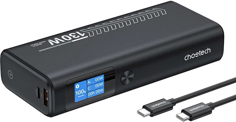 Powerbank Choetech B702, 20000mAh, 100W, 2 USB-C, 1 USB-A, Gri
