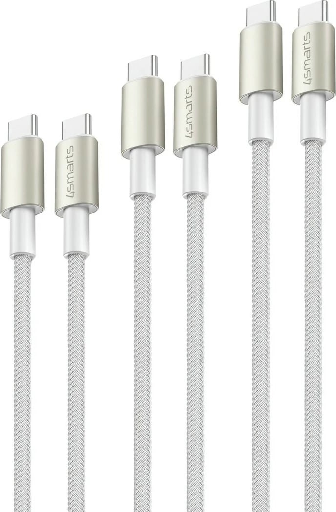 Kabllo USB-C 4smarts 540621, set 3 copë, 0.5m/1.5m/3m, 60W, argjendtë/bardhë Kabllo USB-C 4smarts 540621, set 3 copë, 0.5m/1.5m/3m, 60W, argjendtë/bardhë
