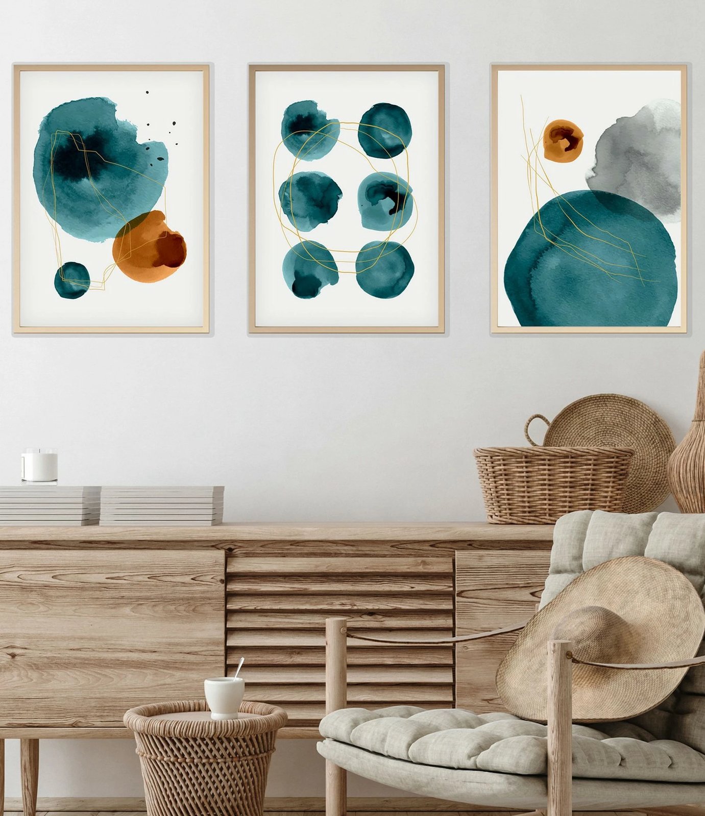 Pikturë dekorative me kornizë MDF (3 copë), Wallity, Huhu117, 70x50