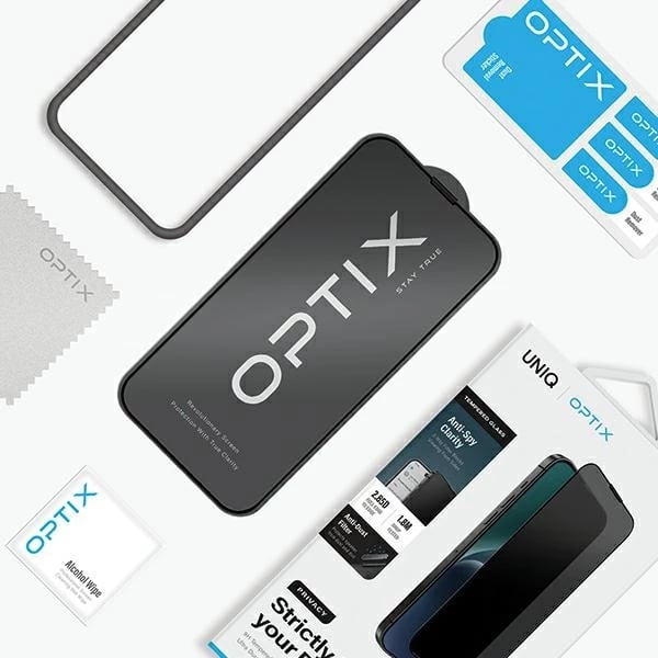 Mbrojtës ekrani UNIQ Optix Privacy për iPhone 15/14 Pro, xham i temperuar, me aplikator