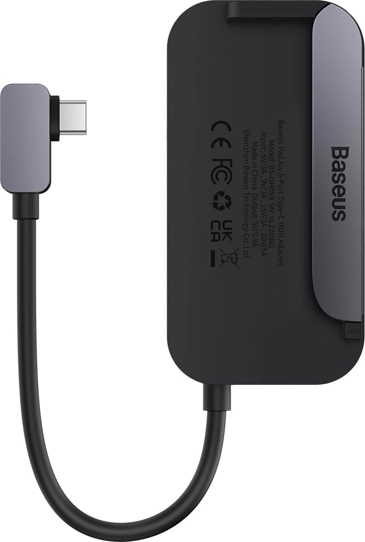 HUB Baseus PadJoy 6-në-1, USB-C, për tabletë/celular, Gri e errët