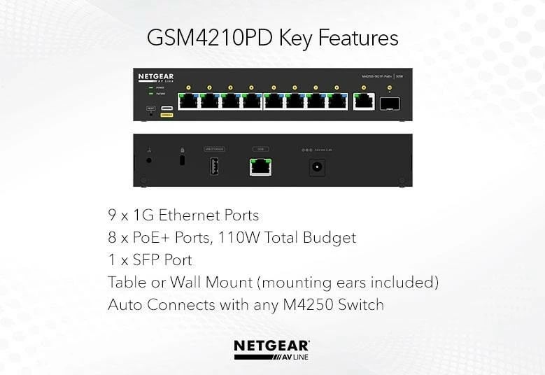 Switch i menaxhuar Netgear GSM4210PD, 8xGE PoE+, 1xSFP, i zi