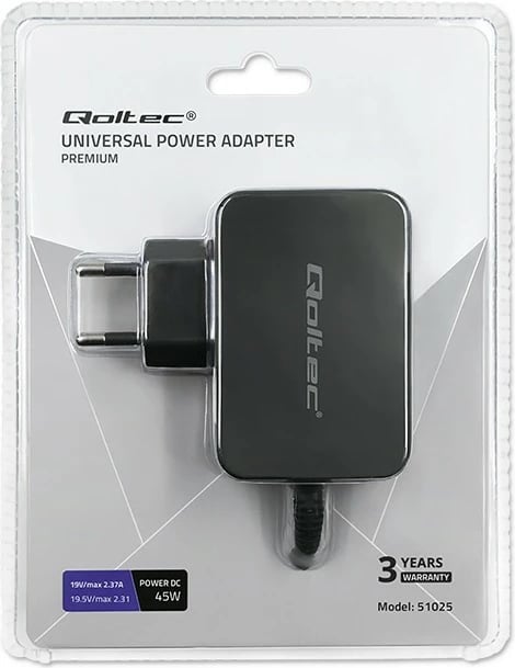 Adapter universal rryme Qoltec 51025, 45W, 8 konektorë