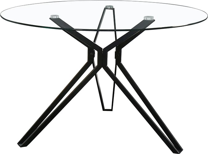 Tavolinë e rrumbullakët Noir, xham i tejdukshëm, metal i zi, 110x110x75cm