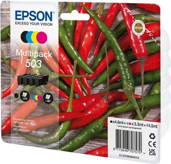 Kartusha boje, Epson, 503 Multipack C13T09Q64010, 14.5 ml gjithsej, ngjyra e zezë cian magenta e verdhë, set 4 copë
