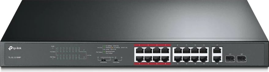 Switch TP-LINK TL-SL1218MP, 16x PoE+, 2x 1Gb, 2x SFP, i zi