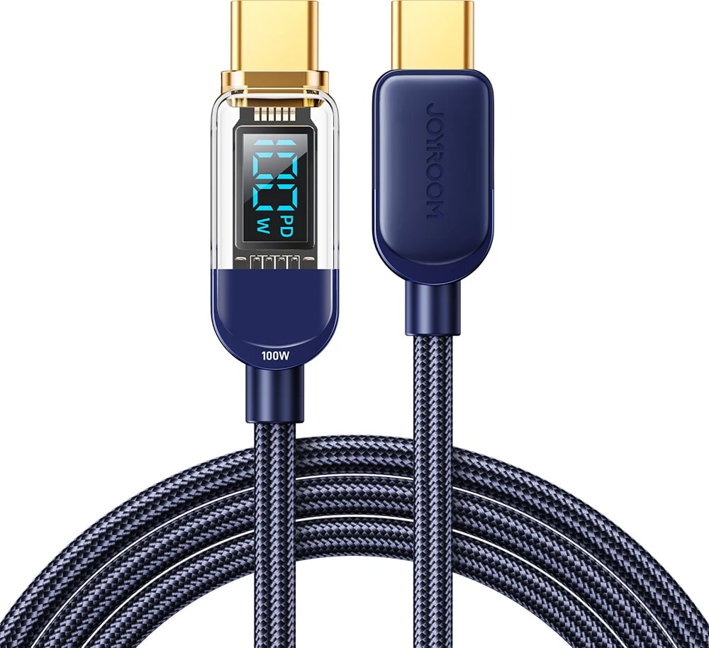 Kabllo USB-C në USB-C Joyroom A4 S-CC100A4 me ekran, 1.2m, 100W, Blu