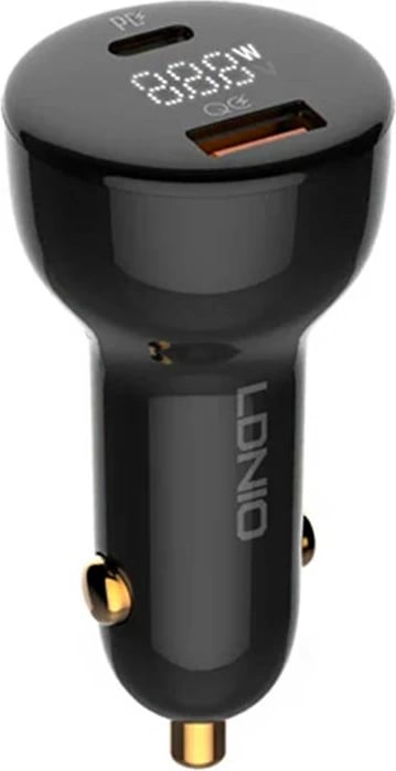 Karikues veture LDNIO C101, 100W, USB + USB-C, me kabllo USB-C në Lightning, Zi