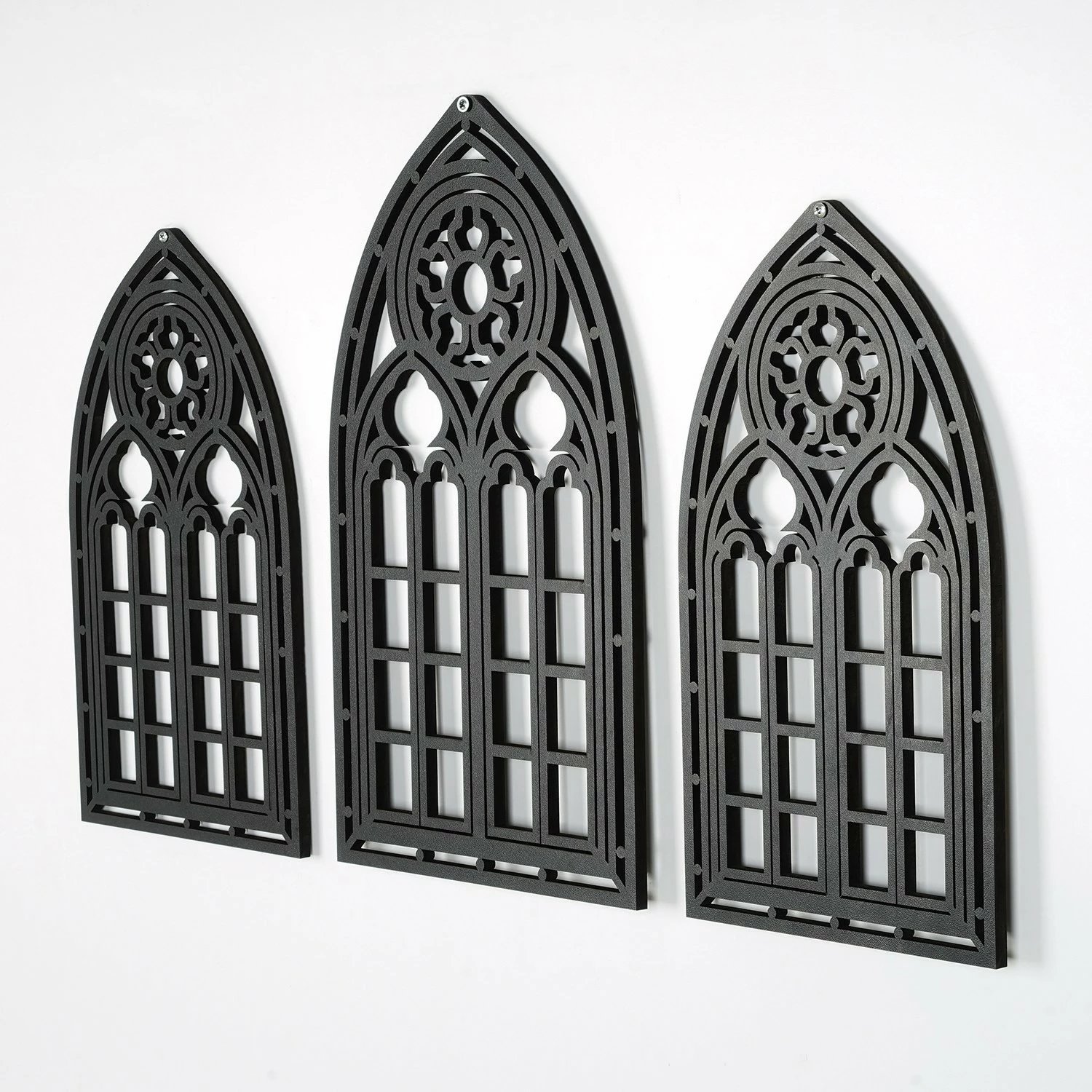 Aksesor dekorativ prej druri për mur, Wallity, CRY020, set prej 3 copësh, ngjyrë e zezë