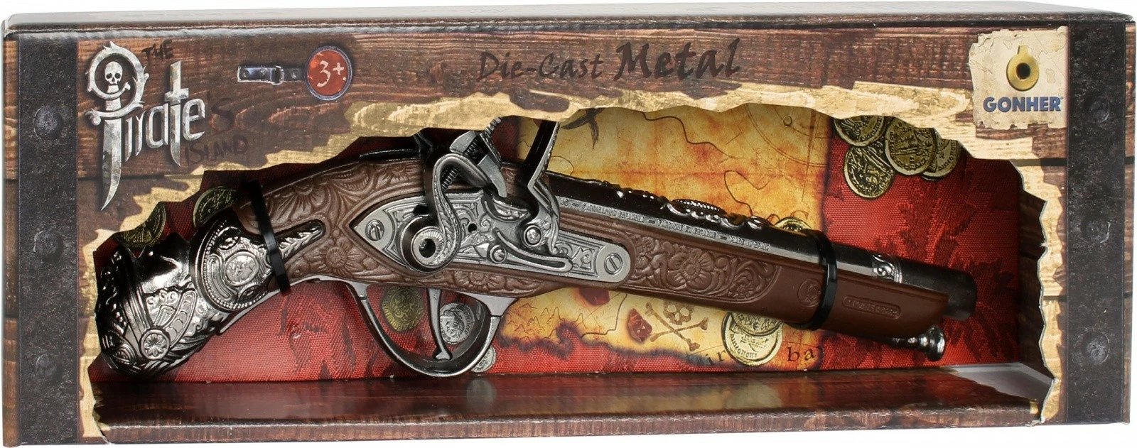 Pistoletë lodër metalike Pulio Gonher Pirate, 27 cm, Kafe/Argjend