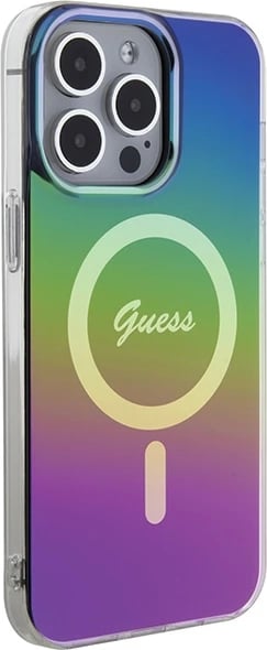 Mbështjellës Guess IML Iridescent MagSafe për iPhone 15 Pro, e zezë
