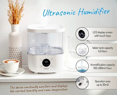 Lagështues ajri ultrasonik, Camry, CR 7973, depozitë 5L, ekran LED, aromaterapi, i bardhë