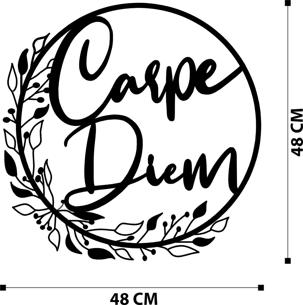 Aksesor dekorativ metalik për mur, Carpe Diem, Wallity, ngjyrë e zezë, 48x48cm