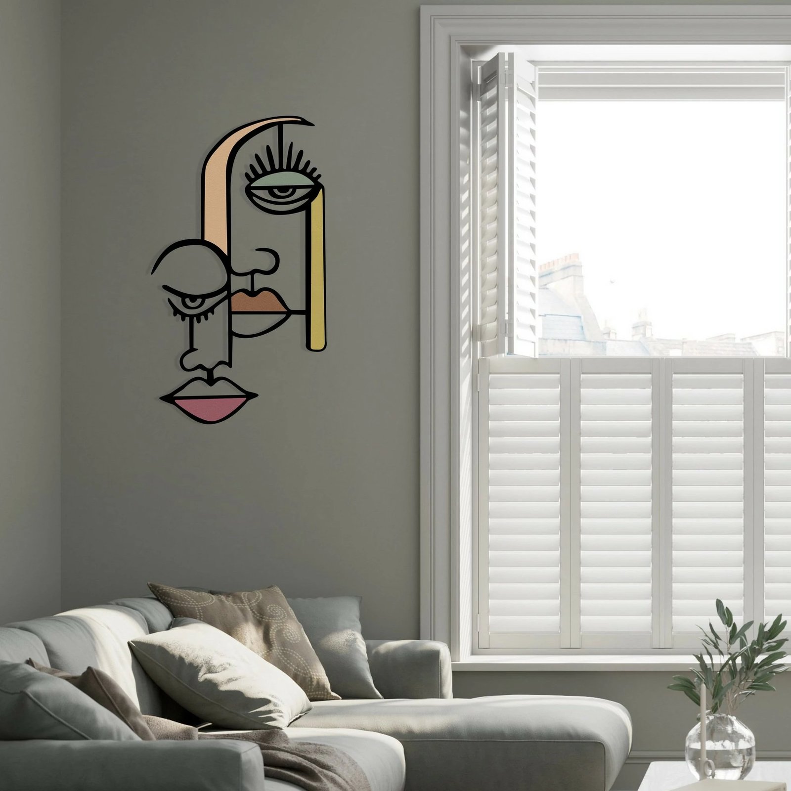 Aksesor dekorativ për mur, metalik, Wallity Kubizm 28, shumëngjyrësh, 68x39cm