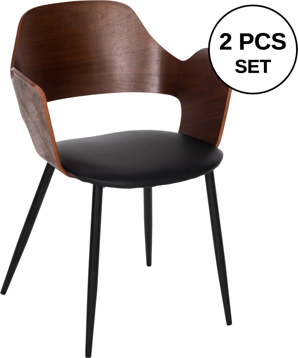 Karrige ngrënieje VELP FH9616.03 dru ngjyrë arre-PU e zezë-këmbë metali të zeza 55,5x50x79H cm., set prej 2 copë