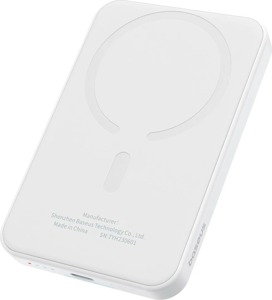 Power bank Baseus Magnetic Mini 5000mAh, 20W, me kabllo USB-C, Bardhë