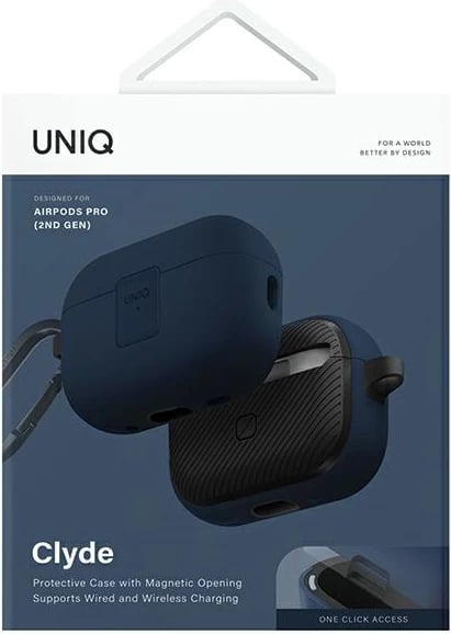 Mbështjellës UNIQ Clyde Lock Case për AirPods Pro 2, kaltër-gri e errët