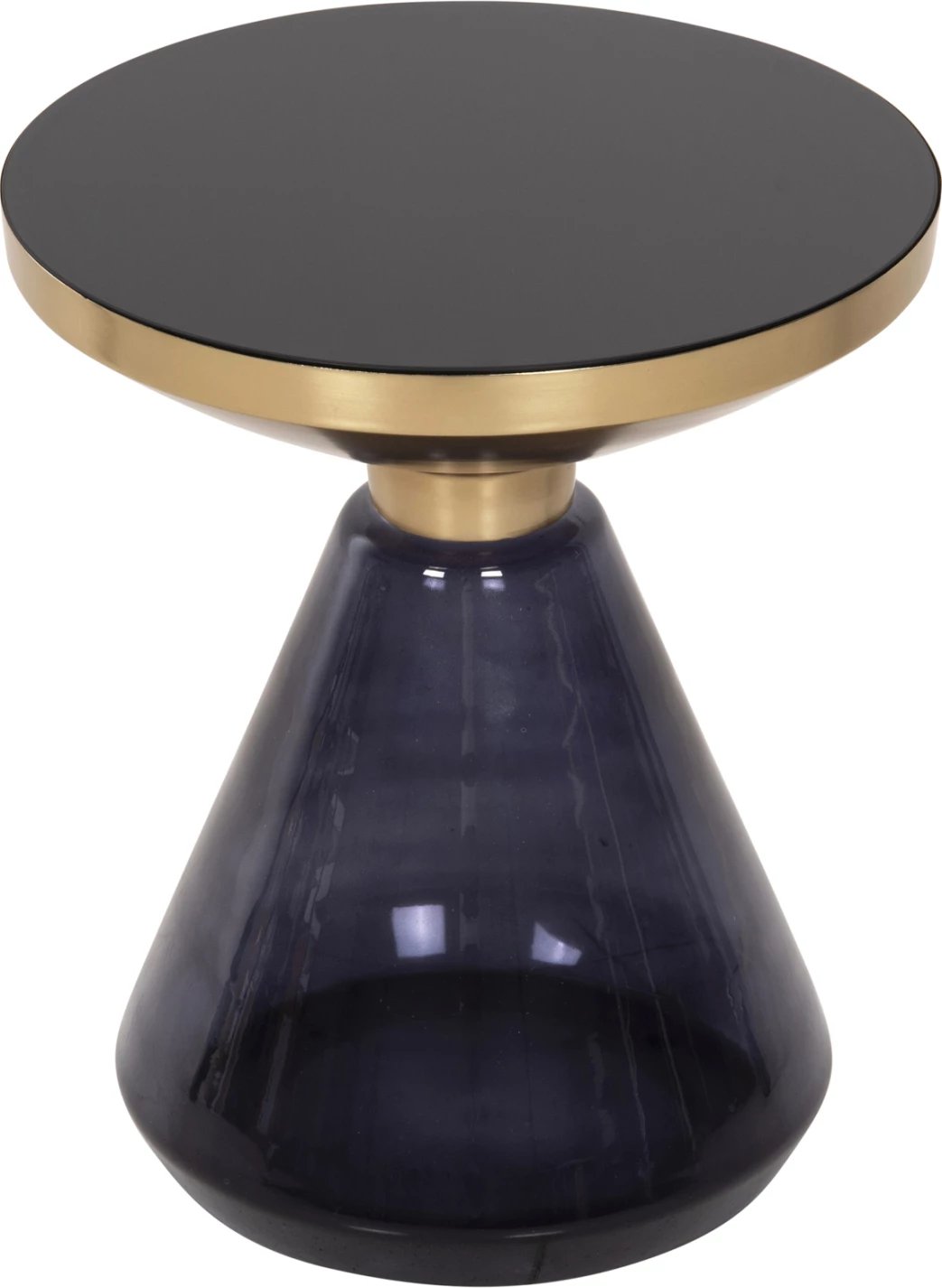Tavolinë anësore DEMMY, sipërfaqe xhami e zezë & bazë xhami e purpurt, metal në ngjyrë ari, Φ41x48H cm