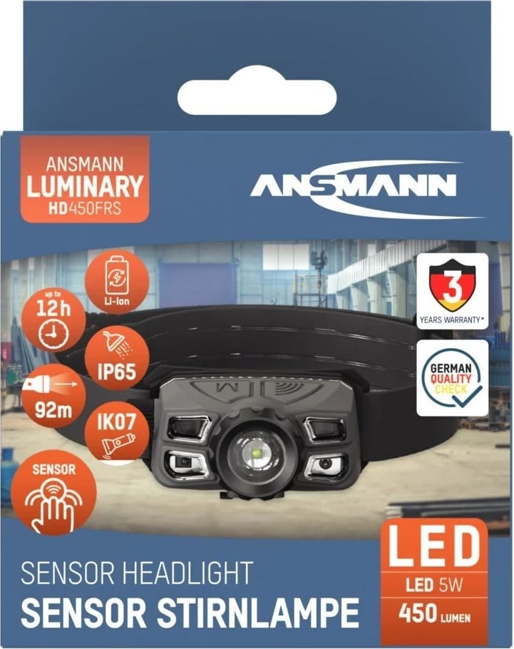 Dritë koke ANSMANN HD450FRS, LED, 450 lm, 1400 mAh, Gri
